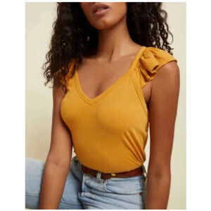 NATION LTD NWT Aven Pima Cotton Ruffled Cami in Mustard // L